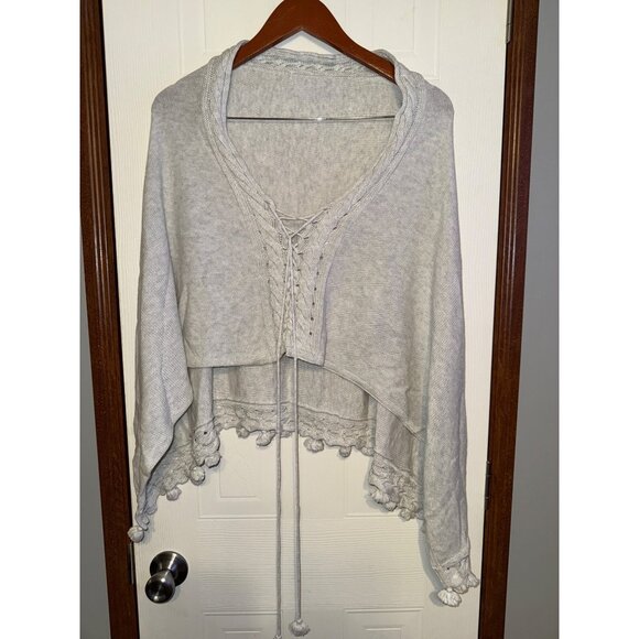 Lilly Pulitzer 100% Cotton Gray Sweater Shawl Poncho One Size - Picture 1 of 13
